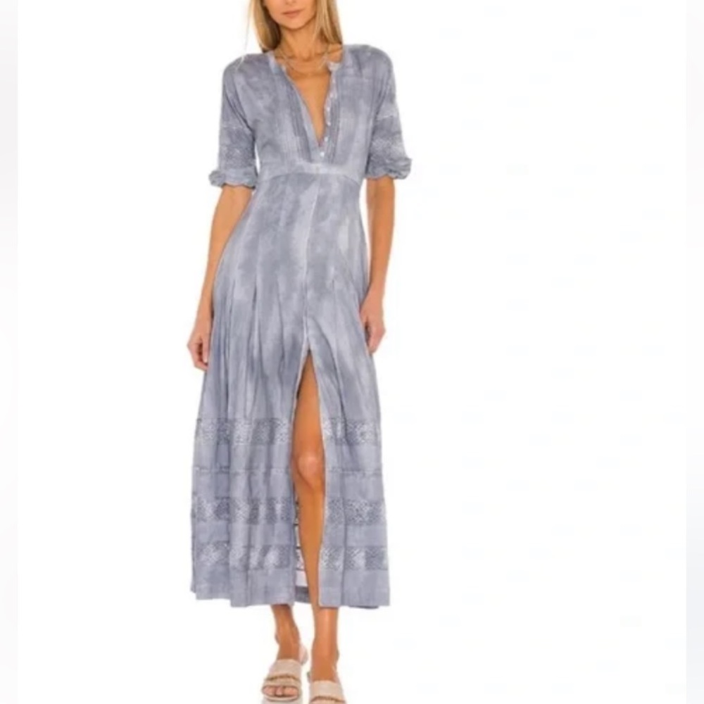 LoveShackFancy, Edie Button Up Short Sleeve Cottagecore Midi Length Dress XS NWT